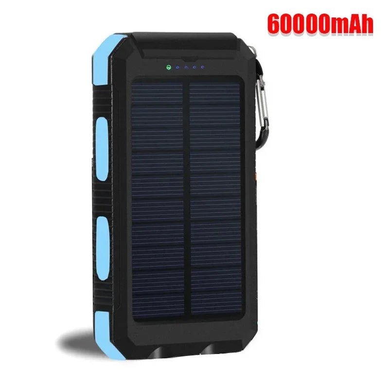 Portable Solar Power Bank 20000mAh External Battery Charging Power Bank External Battery Charger LED Light for All Smartphones Blue 20A