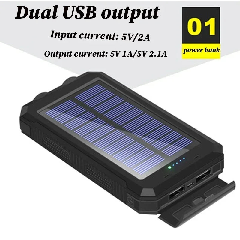 Portable Solar Power Bank 20000mAh External Battery Charging Power Bank External Battery Charger LED Light for All Smartphones