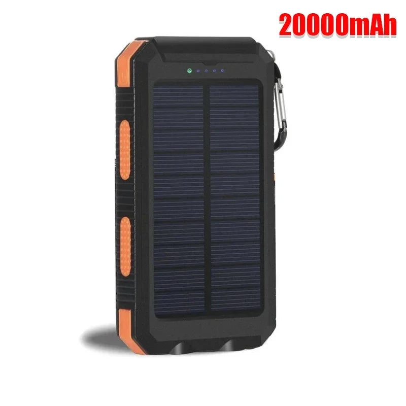 Portable Solar Power Bank 20000mAh External Battery Charging Power Bank External Battery Charger LED Light for All Smartphones Blue 20A