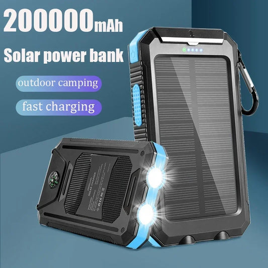 Portable Solar Power Bank 20000mAh External Battery Charging Power Bank External Battery Charger LED Light for All Smartphones Blue 20A