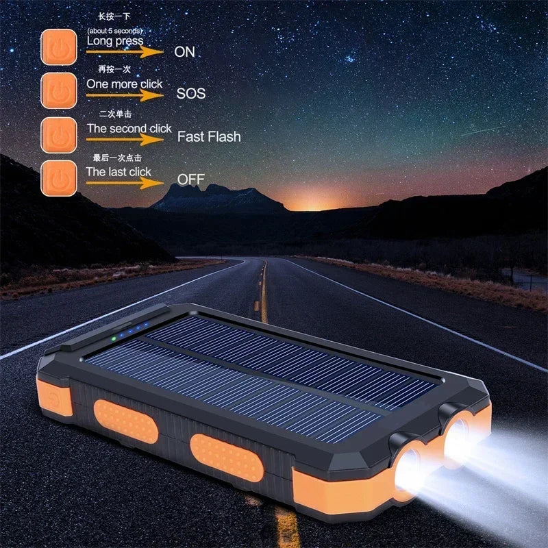 Portable Solar Power Bank 20000mAh External Battery Charging Power Bank External Battery Charger LED Light for All Smartphones Blue 20A