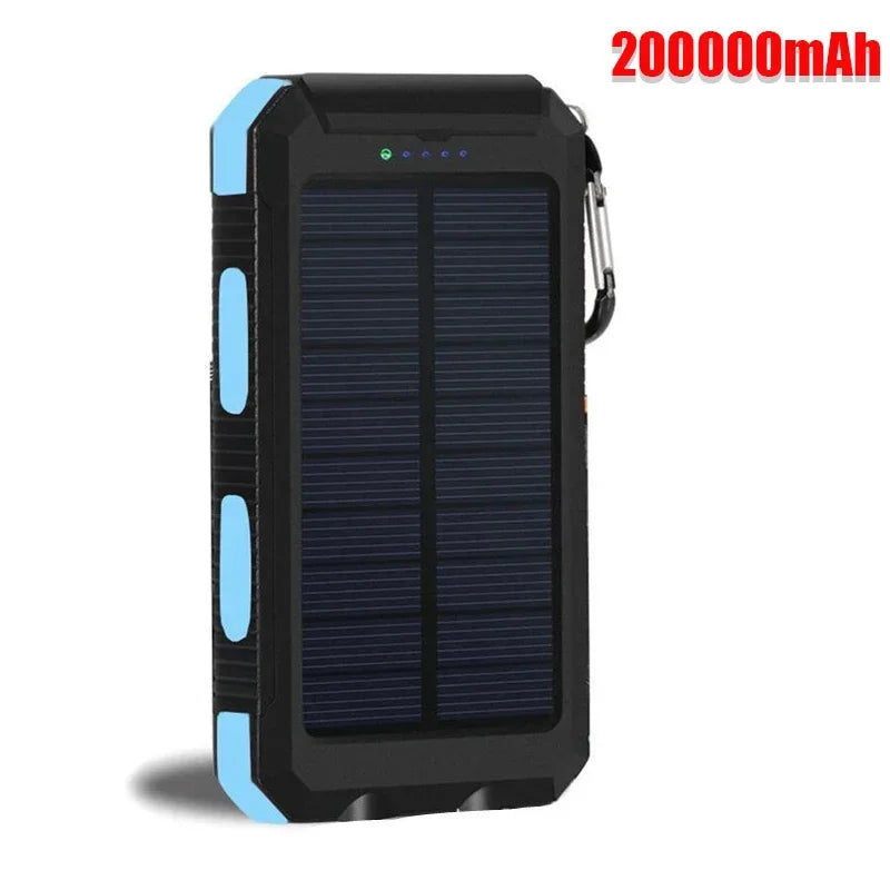 Portable Solar Power Bank 20000mAh External Battery Charging Power Bank External Battery Charger LED Light for All Smartphones Blue 20A