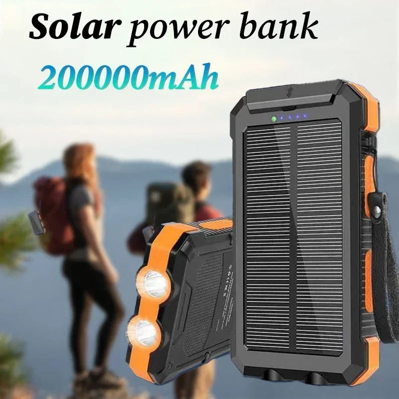 Portable Solar Power Bank 20000mAh External Battery Charging Power Bank External Battery Charger LED Light for All Smartphones Blue 20A