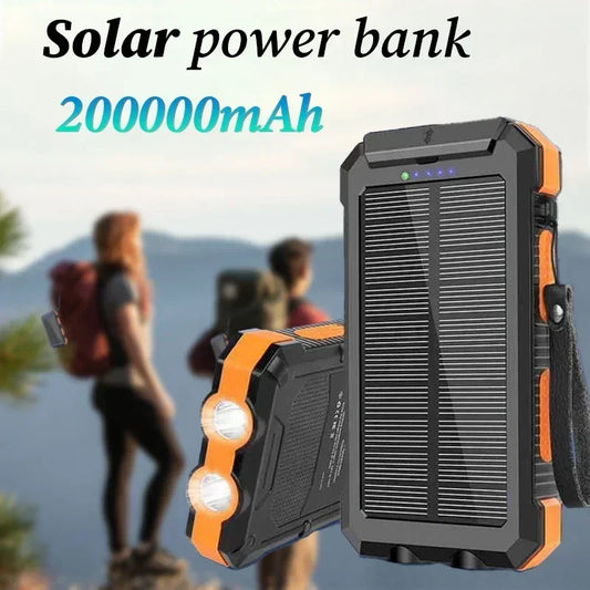 Portable Solar Power Bank 20000mAh External Battery Charging Power Bank External Battery Charger LED Light for All Smartphones Orange 20 AH